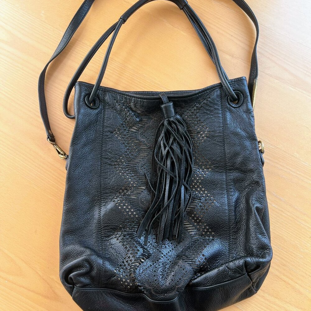 Ella Moss handbags large black leather foldable.